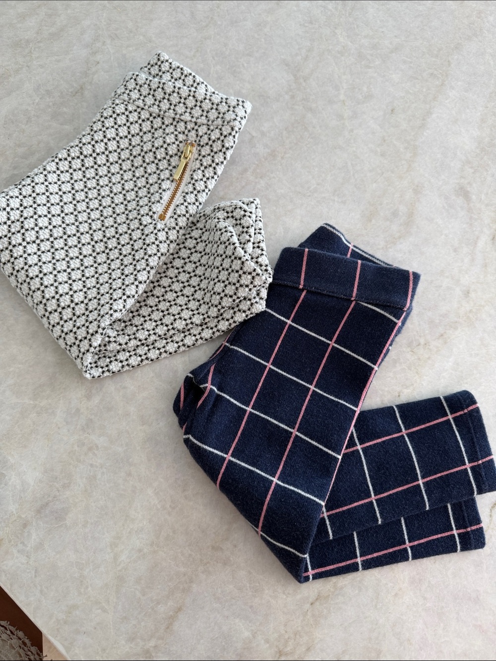 Janie and Jack Navy Leggings with Pink and White Windowpane